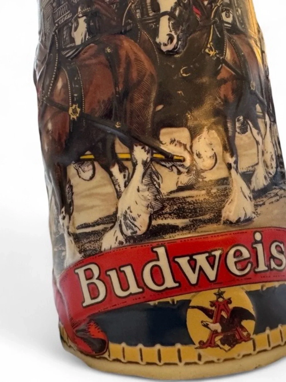 Vintage 1986 Budweiser Clydesdales Holiday Stein, Brazil Winter Scene Mug